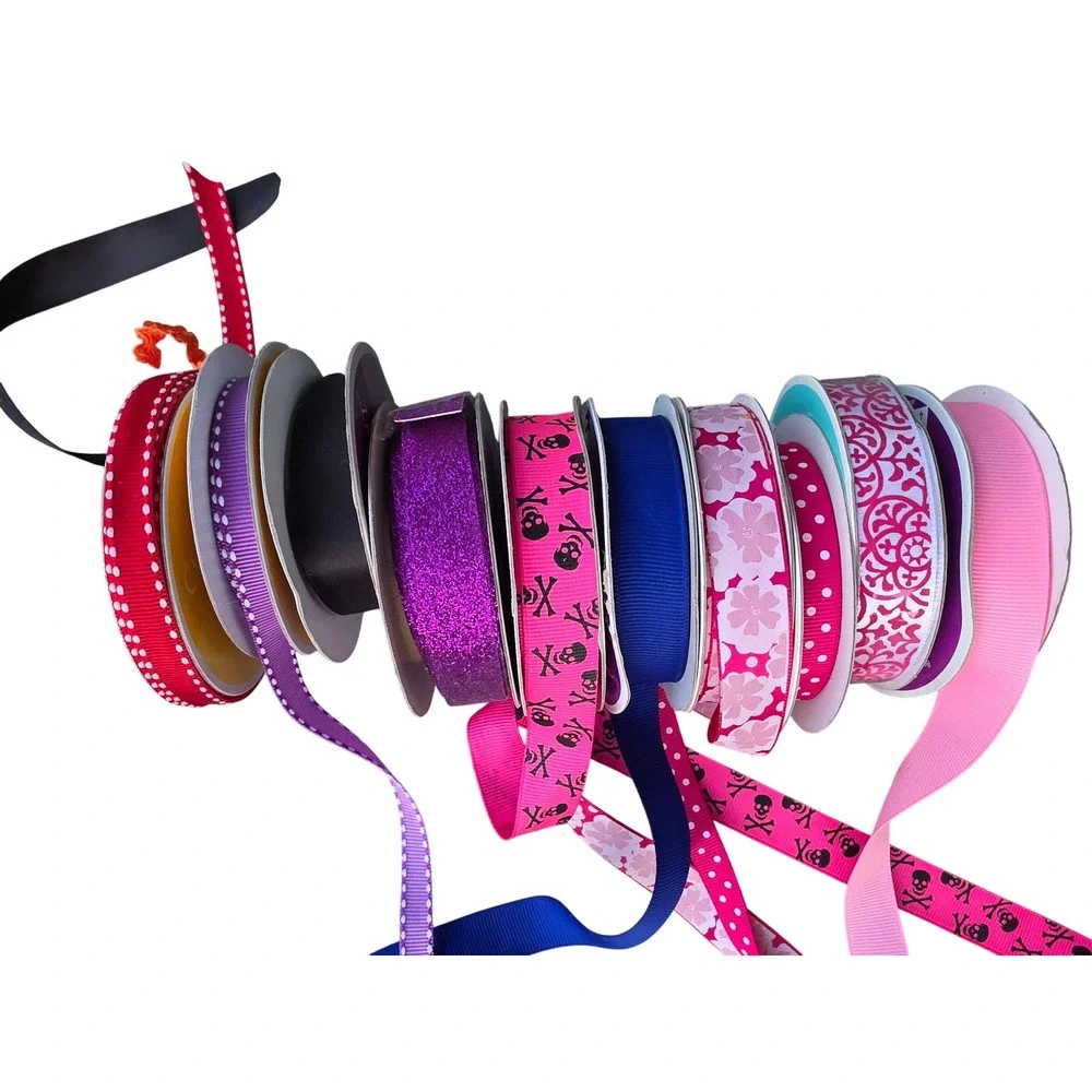Celebrate It Craft Ribbon Lot 10‎ Spools Grosgrain Satin Glitter Floral Skulls